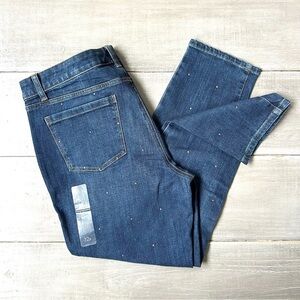NWOT Talbots Simply Flattering 5 Pocket Ankle Jeans Dark Wash Bronze Studded